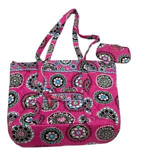 Vera Bradley Pink Cupcakes Shoulder Bag & Clip Zip ID Case Quilted Cotton